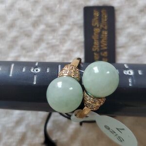 Jade White Zircon .925 Sterling Adjustable Ring